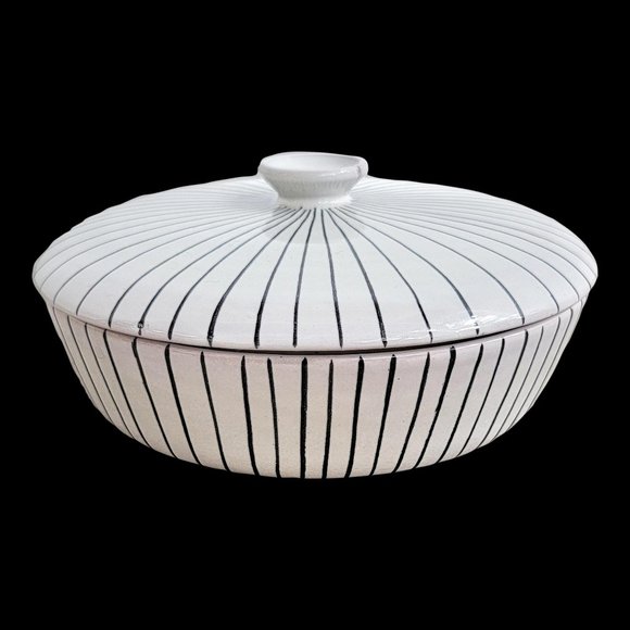 1960s Bitossi Raymor Italian Stripe Design Modern Ceramic Candy Dish With Lid - Picture 8 of 8